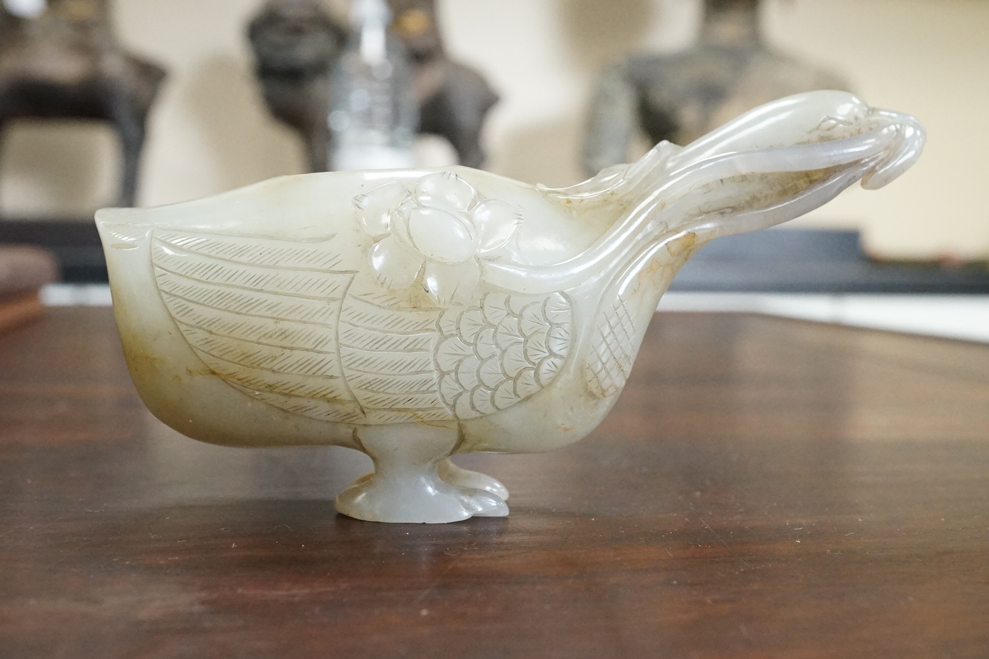 A Chinese pale celadon jade ‘duck’ brushwasher, possibly 17th/18th century